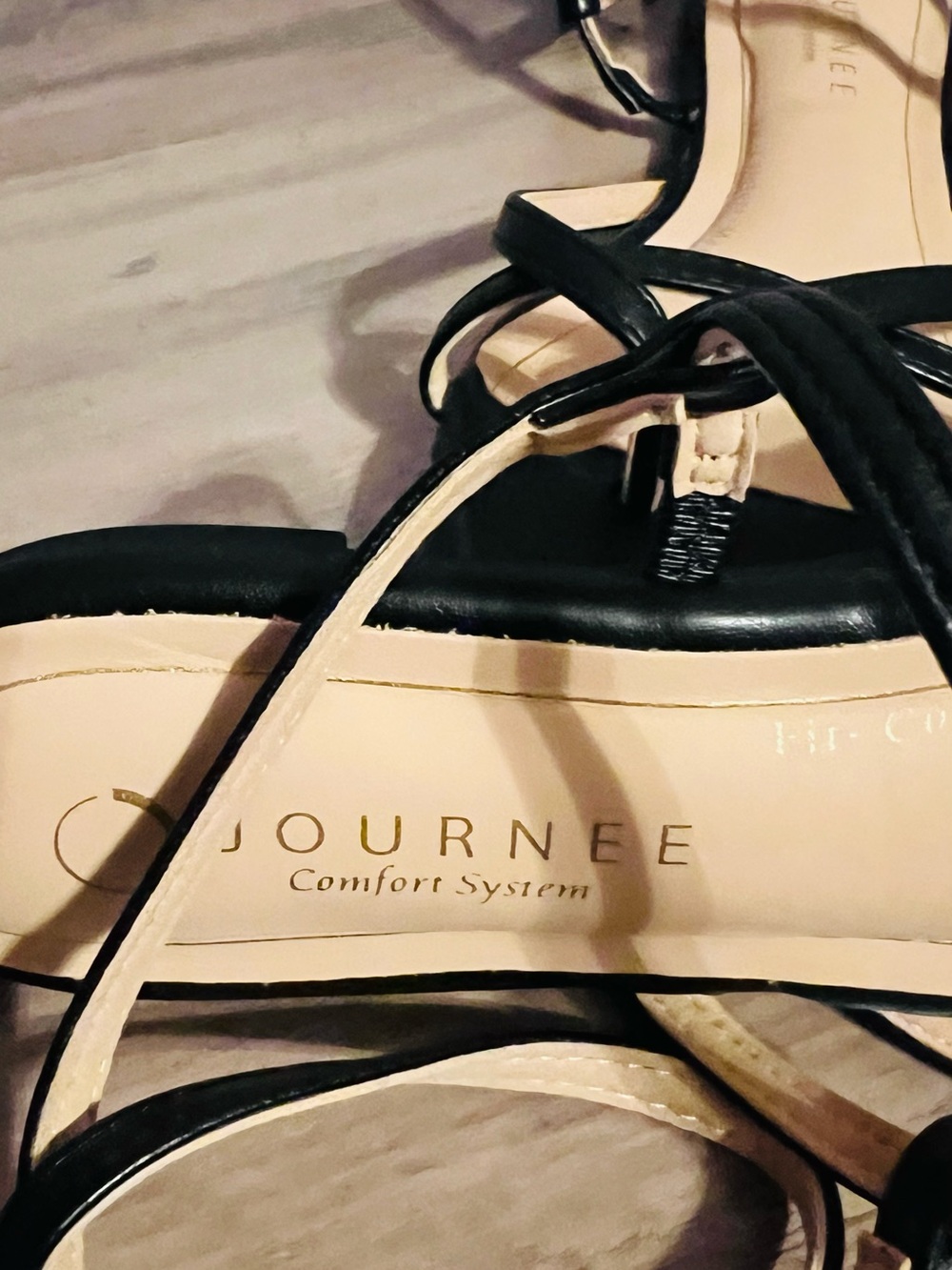 Journee Collection Black Strappy Ankle Wrap Sandals - Picture 2 of 5